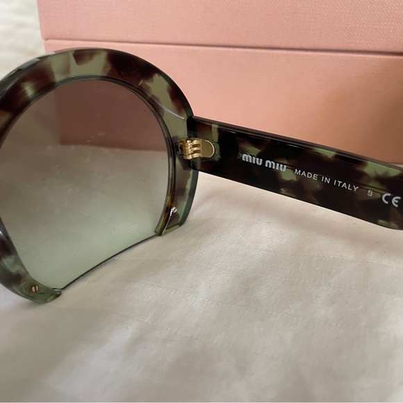 Mui Mui Designer Half Rim Round Tortoise Sunglasses - Picture 4 of 12